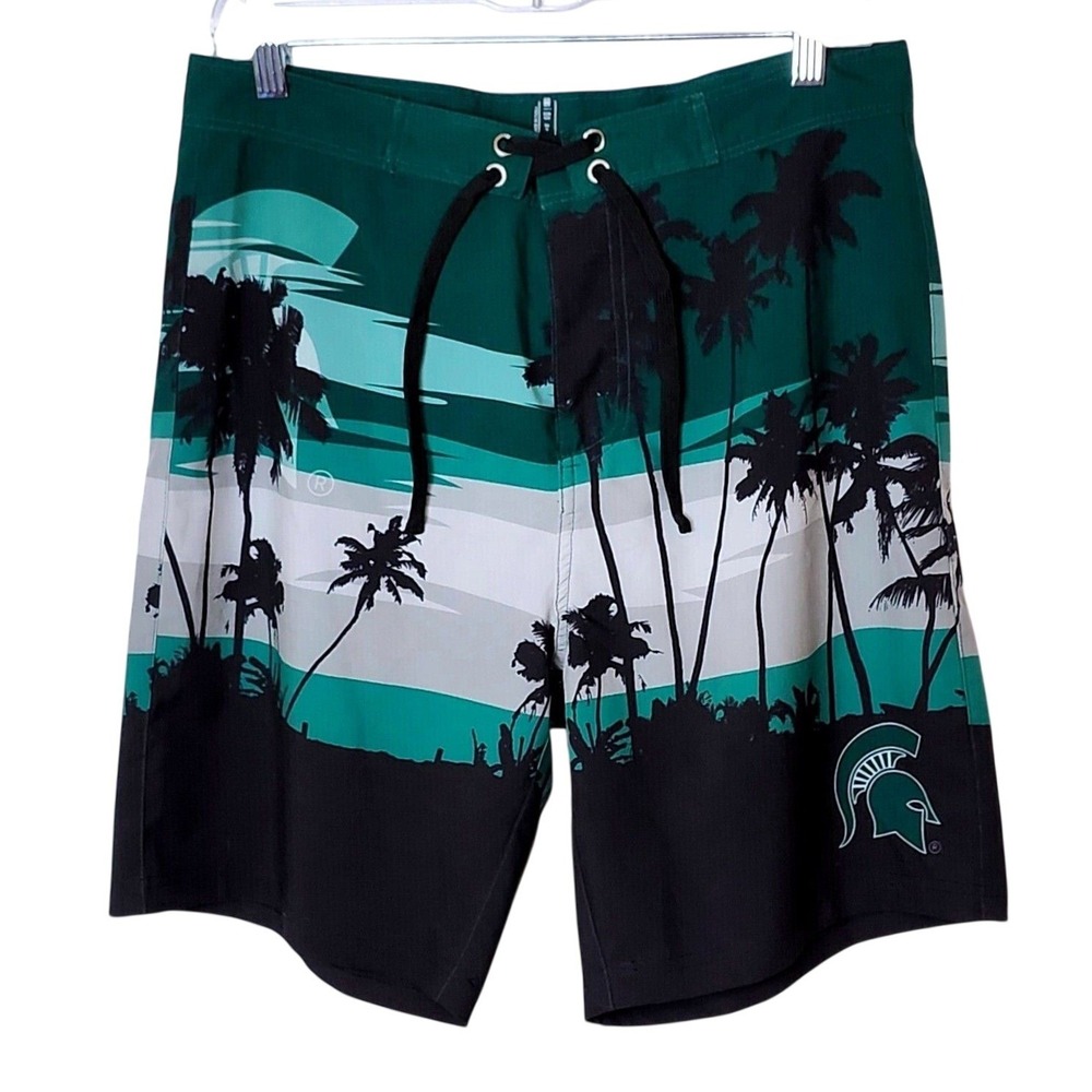 Michigan State Spartans Mens Green Tropical Palm Tree Board Shorts‎ Size Medium